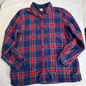 L.L Bean Fleece Plaid Button-Up Collared Women's Shirt- Size L